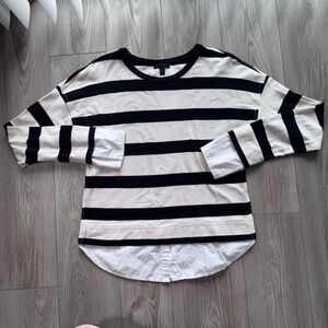J. Crew Black and White Striped Long-Sleeve Crewneck